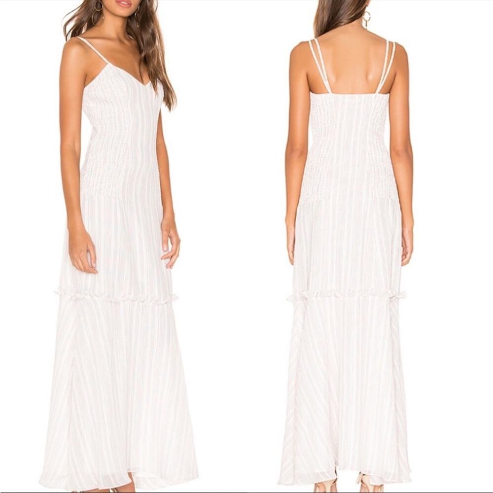 Tularosa Zana Dress in Ivory smocked side maxi dress multicolor stripe